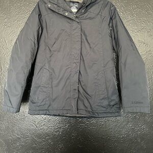 LL Bean Jacket  Black Hooded Fleece Lined Coat Winter Warmer